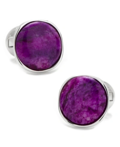 Shop Cufflinks, Inc Sterling Classic Round Sugilite Nebula Cufflinks In Silver