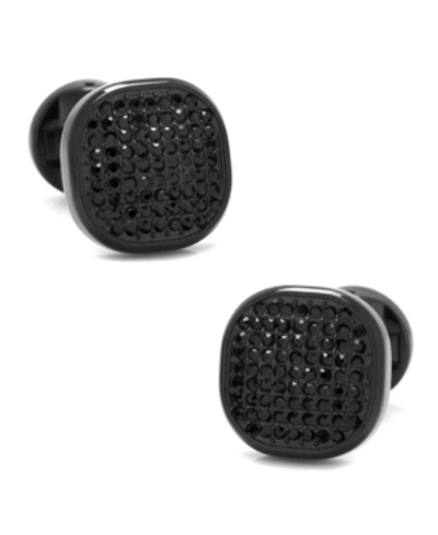 Cufflinks, Inc Black Stainless Steel Black Pave Crystal Cufflinks In Black