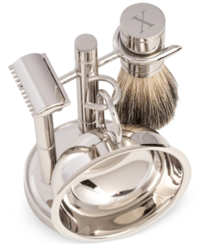 Shop Bey-berk Men's Chrome Monogrammed Safety Razor & Brush Set In 'x'