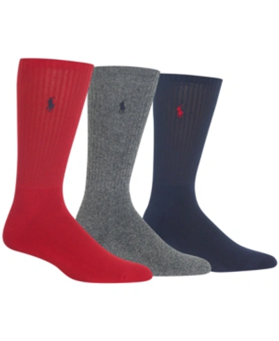 Shop Polo Ralph Lauren 3 Pack Ribbed Cushion Foot Crew Men's Socks In Red