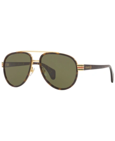 Shop Gucci Sunglasses, Gg0447s 58 In Tortoise/green