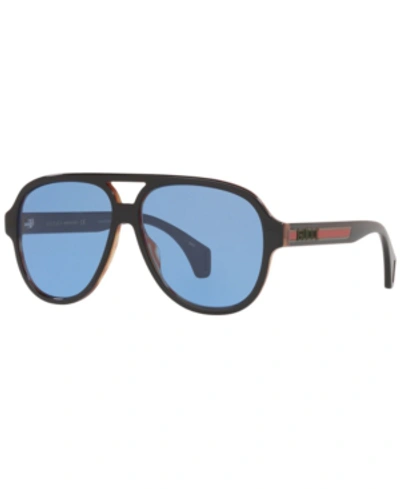 Shop Gucci Sunglasses, Gg0463s 58 In Black/blue