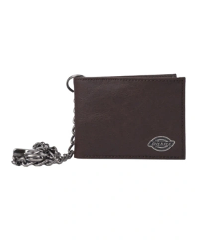 Shop Dickies Security Leather Slimfold Men's Wallet With Chain In Brown