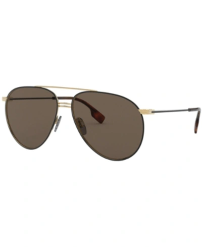 Shop Burberry Sunglasses, Be3108 60 In Gold/matte Black/brown