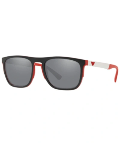 Shop Emporio Armani Sunglasses, Ea4114 55 In Matte Red/ Light Grey Mirror Black