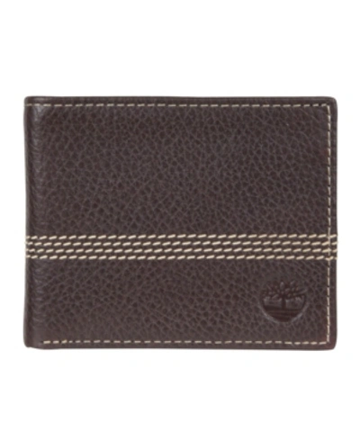 Shop Timberland Men's  Milled Quad Stitch Passcase Wallet In Brown