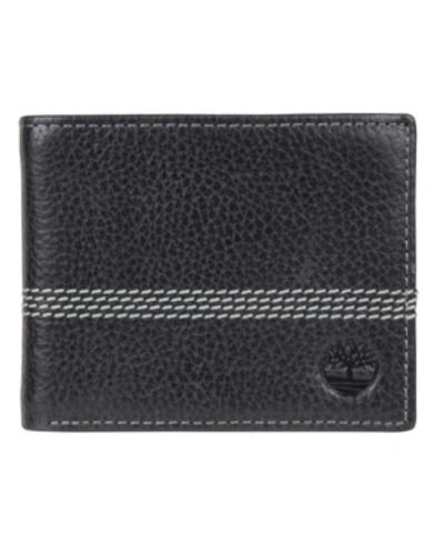 Shop Timberland Men's  Milled Quad Stitch Passcase Wallet In Black