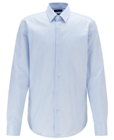Shop Hugo Boss Boss Men's Eliott Regular-fit Striped Cotton Shirt In Light/pastel Blue