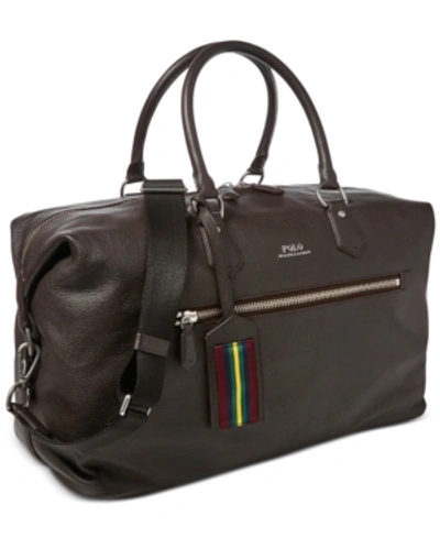 Shop Polo Ralph Lauren Men's Pebbled Leather Duffel Bag In Dark Brown
