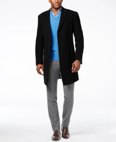 Shop Tommy Hilfiger Addison Wool-blend Trim Fit Overcoat In Black