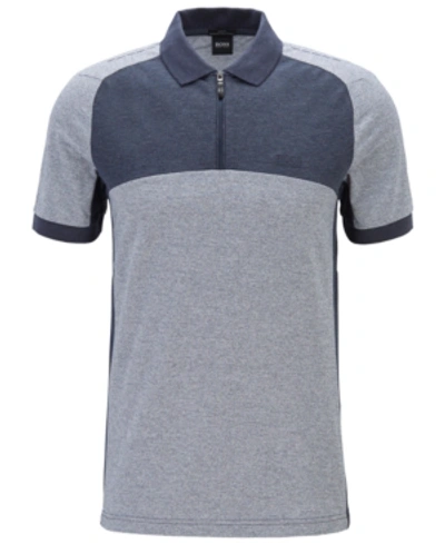 Shop Hugo Boss Boss Men's Philix Slim-fit Colour-block Polo Shirt In Open Blue