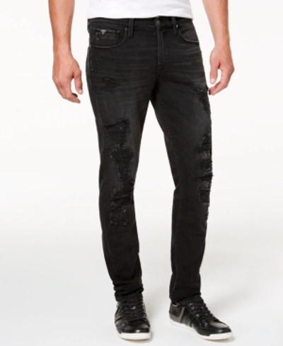 Shop Guess Men's Distressed Slim Tapered Fit Jeans In Black Wash