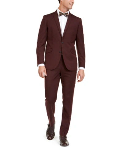 Shop Kenneth Cole Unlisted Men's Solid Stretch Slim-fit Suit In 605burgund