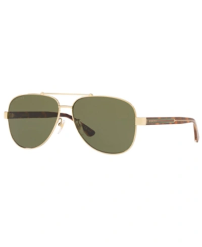 Shop Gucci Sunglasses, Gg0528s 63 In Gold Shiny/green