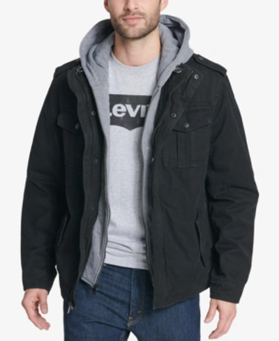 Shop Levi's Men's Big & Tall Sherpa Lined Two Pocket Hooded Trucker Jacket In Black