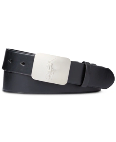 Shop Polo Ralph Lauren Men's Pony-plaque Leather Belt In Black