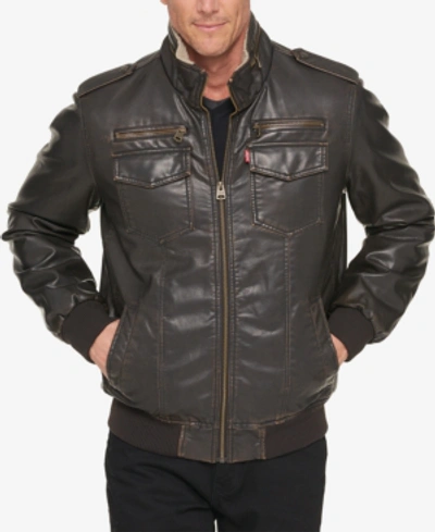 Shop Levi's Men's Big & Tall Sherpa Lined Faux Leather Aviator Bomber Jacket In Dark Brown
