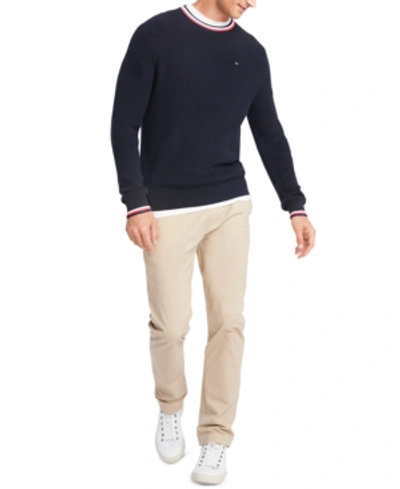 Shop Tommy Hilfiger Men's Geneva Regular-fit Tipped Ribbed-knit Sweater In Sky Captain Navy