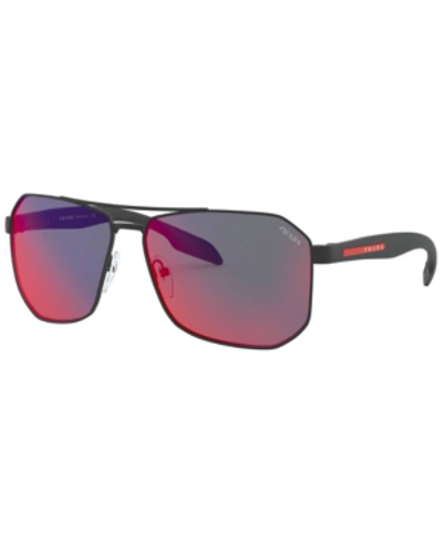 Shop Prada Sunglasses, Ps 51vs 62 In Black Rubber/dark Grey Mirror Blue/red