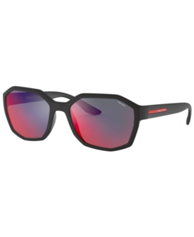 Shop Prada Sunglasses, Ps 02vs 57 In Black Rubber/dark Grey Mirror Blue/red