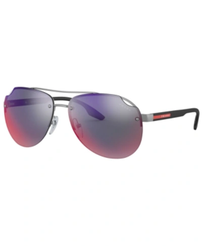 Shop Prada Sunglasses, Ps 52vs 61 In Matte Gunmetal/dark Grey Mirror Blue/red