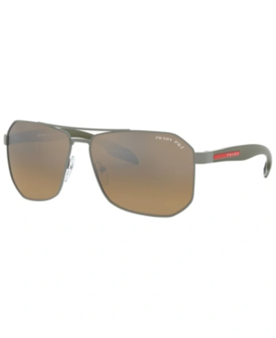 Shop Prada Polarized Sunglasses, Ps 51vs 62 In Gunmetal Rubber/polar Brown Mirror Grey Grad