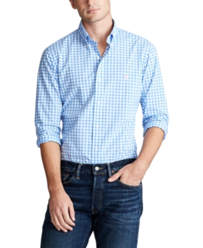 Shop Polo Ralph Lauren Men's Classic Fit Stretch Poplin Shirt In Blue/white Combo