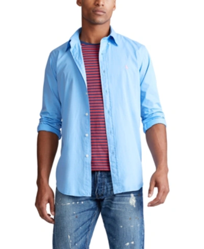Shop Polo Ralph Lauren Men's Slim Fit Garment-dyed Twill Shirt In Blue Lagoon