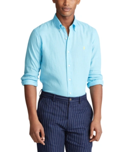 Shop Polo Ralph Lauren Men's Classic Fit Linen Shirt In Neptune Blue