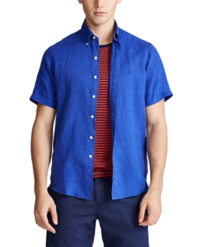Shop Polo Ralph Lauren Men's Short-sleeve Linen Button-up In Summer Royal Blue