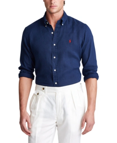 Shop Polo Ralph Lauren Men's Classic Fit Linen Shirt In Newport Navy