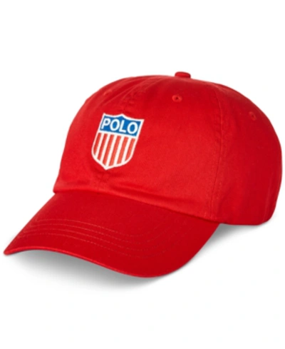 Shop Polo Ralph Lauren Men's Polo Shield Twill Chariots Cap In Rl 2000 Red W/ Polo Crest