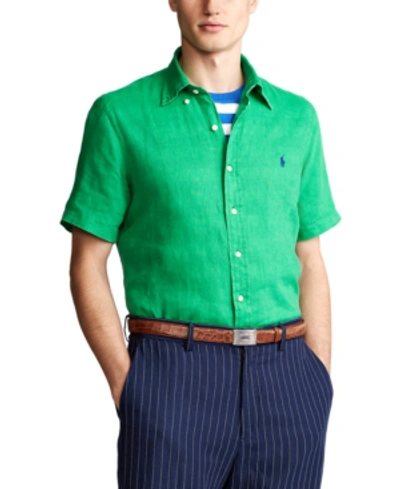 Shop Polo Ralph Lauren Men's Classic Fit Linen Shirt In Golf Green
