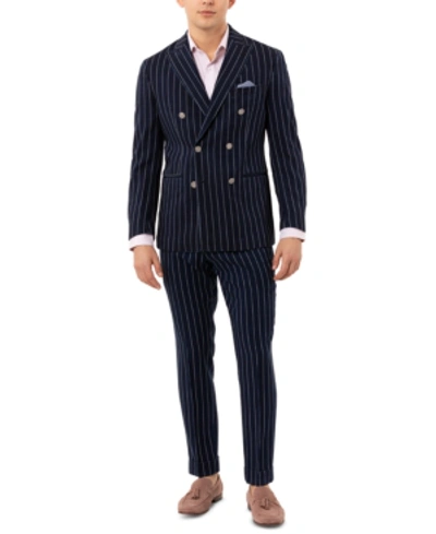 Shop Tallia Men's Slim-fit Double Breasted Striped Sport Coat In Navy