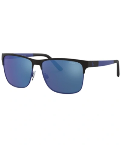 Shop Polo Ralph Lauren Sunglasses, Ph3128 57 In Matte Black/matte Royal Blue/blue Mirror Blue
