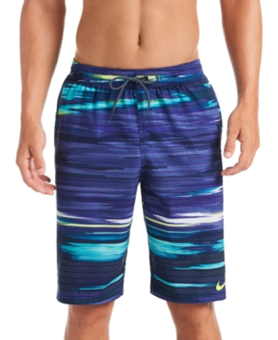 Shop Nike Men's Sky Stripe Vital 11" Volley Swim Trunks In Midnight Navy