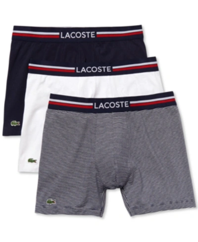 Shop Lacoste Men's Stretch Cotton Boxer Brief Set, 3-piece In Navy Blue/white