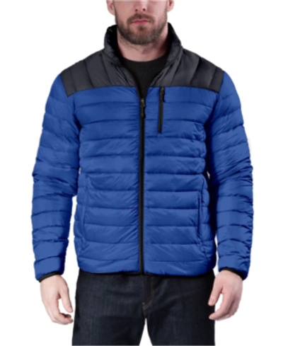 Shop Hawke & Co. Outfitter Men's Colorblocked Packable Down Blend Jacket In Chrome Blue/blue Nights