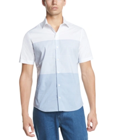 Shop Dkny Men's Performance Stretch Colorblock Stripe Short Sleeve Shirt In Coronet Blue