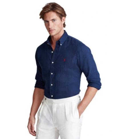 Shop Polo Ralph Lauren Men's Big & Tall Classic-fit Linen Shirt In Newport Navy