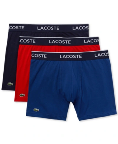 Shop Lacoste Men's 3-pk. Stretch Boxer Briefs In Navy Blue/red/methylene