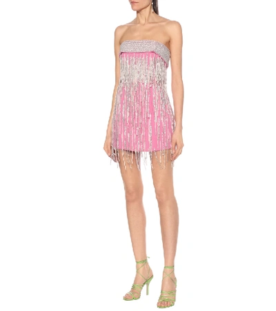 Shop Attico Embellished Stretch-wool Minidress In Pink
