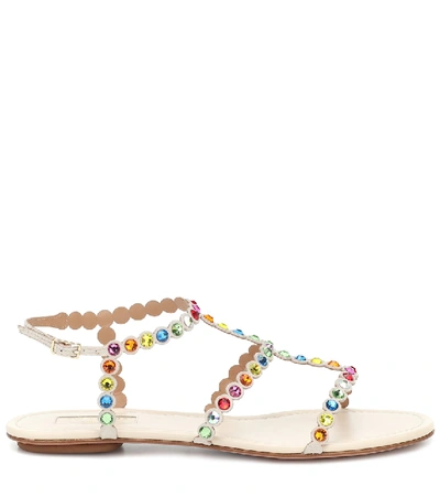 Shop Aquazzura Tequila Embellished Leather Sandals In White