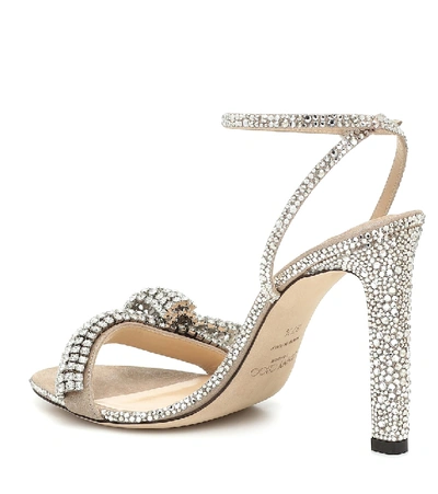 Shop Jimmy Choo Thrya 100 Embellished Suede Sandals In Neutrals