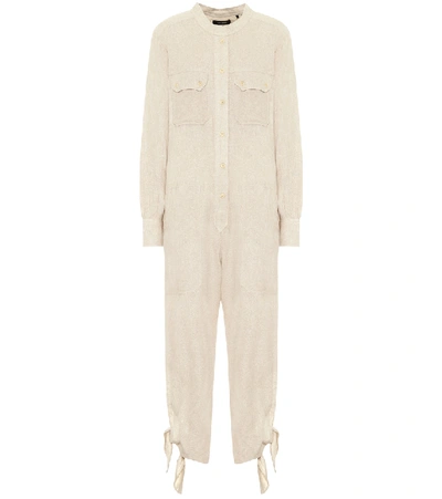 Shop Isabel Marant Tacaia Silk Jumpsuit In Beige