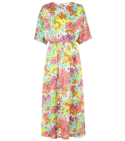 Shop Les Rêveries Floral Silk Dress In Multicoloured