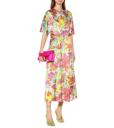 Shop Les Rêveries Floral Silk Dress In Multicoloured
