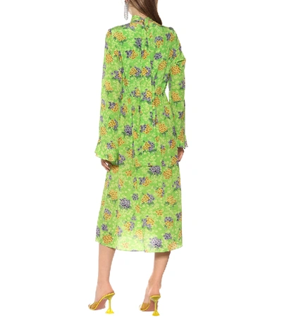 Shop Les Rêveries Floral Silk Midi Dress In Green