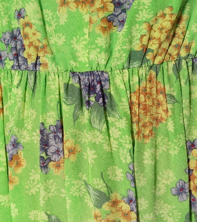 Shop Les Rêveries Floral Silk Midi Dress In Green