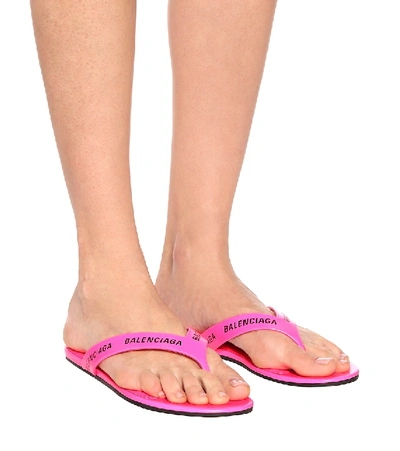 Shop Balenciaga Allover-logo Round Leather Thong Sandals In Pink